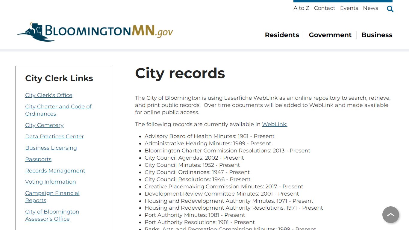 City records | City of Bloomington MN